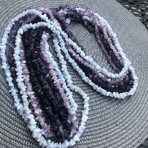 Bundle of 6 natural purple stone chip necklaces.
